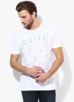 Selected White Printed Slim Fit Round Neck T-Shirt