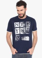 Sera Navy Blue Printed Round Neck T-Shirt