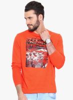 Sera Orange Printed Round Neck T-Shirt