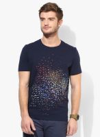 Sisley Navy Blue Printed Round Neck T-Shirt