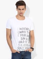 Sisley White Colored Printed Round Neck T-Shirts