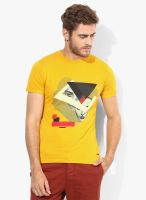 Sisley Yellow Printed Round Neck T-Shirt