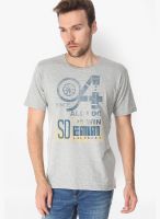 Slub Grey Printed Round Neck T-Shirts