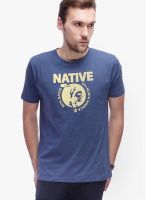 Slub Navy Blue Printed Round Neck T-Shirts