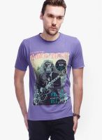 Slub Purple Printed Round Neck T-Shirts