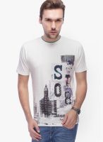 Slub White Printed Round Neck T-Shirts