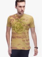 Slub Yellow Printed Round Neck T-Shirts