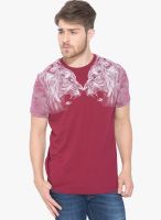 Status Quo Maroon Printed Round Neck T-Shirt