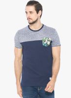 Status Quo Navy Blue Printed Round Neck T-Shirt