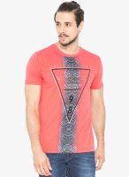 Status Quo Orange Printed Round Neck T-Shirt