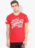 Superdry Red Printed Round Neck T-Shirt