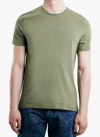 TOPMAN Green Solid Round Neck T-Shirt