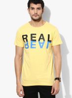 Tagd New York Yellow Printed Round Neck T-Shirts