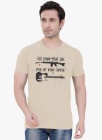 Tantra Beige Printed Round Neck T-Shirt