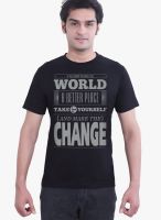 Tantra Black Printed Round Neck T-Shirts