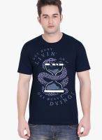 Tantra Navy Blue Printed Round Neck T-Shirts