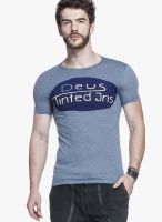 Tinted Blue Printed Round Neck T-Shirts