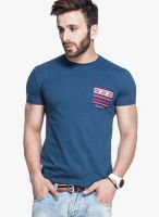 Tinted Blue Solid Round Neck T-Shirts