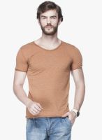 Tinted Brown Solid Round Neck T-Shirt
