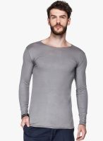 Tinted Grey Solid Round Neck T-Shirt