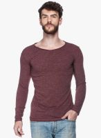 Tinted Maroon Solid Round Neck T-Shirt