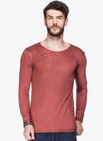 Tinted Maroon Solid Round Neck T-Shirt