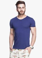 Tinted Navy Blue Solid Round Neck T-Shirt