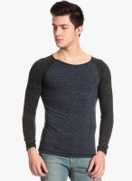 Tinted Navy Blue Solid Round Neck T-Shirt