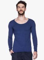 Tinted Navy Blue Solid Round Neck T-Shirt