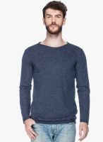 Tinted Navy Blue Solid Round Neck T-Shirt