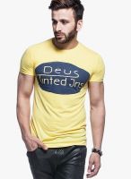 Tinted Yellow Printed Round Neck T-Shirt
