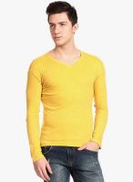 Tinted Yellow Solid Round Neck T-Shirt