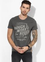 Tom Tailor Grey Melange Printed Round Neck T-Shirt