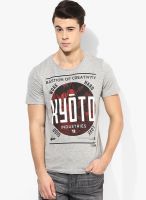 Tom Tailor Grey Milange Printed Round Neck T-Shirt