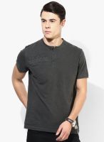 Tom Tailor Grey Solid Henley T-Shirt