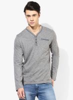 Tom Tailor Grey Solid Henley T-Shirt