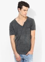 Tom Tailor Grey Solid Henley T-Shirt