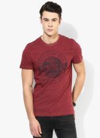 Tom Tailor Maroon Printed Round Neck T-Shirt