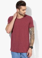 Tom Tailor Maroon Solid Round Neck T-Shirt