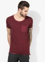 Tom Tailor Maroon Striped Round Neck T-Shirt