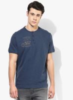 Tom Tailor Navy Blue Solid Henley Neck T-Shirt