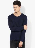 Tom Tailor Navy Blue Solid Round Neck T-Shirt