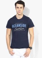 Tom Tailor Navy Blue Solid Round Neck T-Shirt