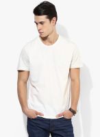 Tom Tailor Off White Solid Round Neck T-Shirt