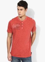 Tom Tailor Red Printed Henley Neck T-Shirt