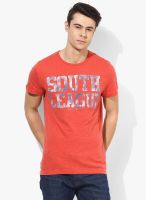 Tom Tailor Red Printed Round Neck T-Shirt