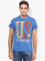 U.S. Polo Assn. Cobalt Blue Printed Round Neck T-Shirt