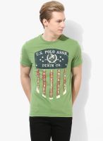 U.S. Polo Assn. Green Printed Round Neck T-Shirt
