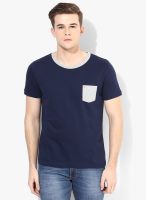 Uni Style Image Navy Blue Solid Round Neck T-Shirt