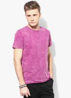 Uni Style Image Purple Solid Round Neck T-Shirt